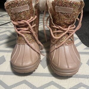 Pink and Gold Glittery Winter Boots with Fleece Lining new never worn